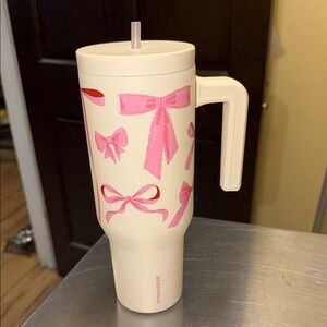 Cream Tumbler with Pink Bow Accents Brand New Unused